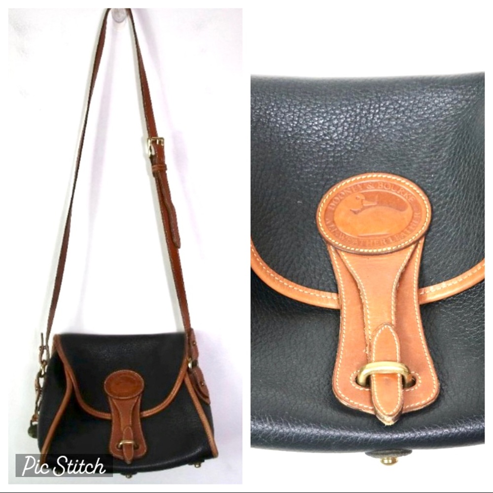 Dooney & Bourke Vintage Essex Pebble Leather Crossbody Bag Black Tan Brown Duck